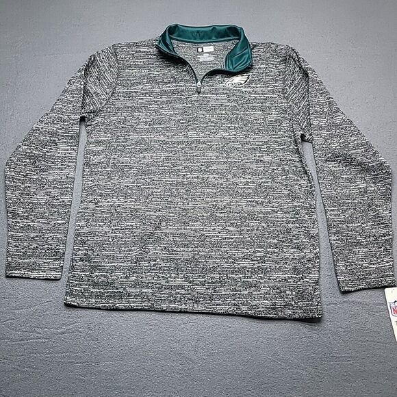 Eagles Mens Fleece Sweater Large Grey Green Quarter Zip - Picture 1 of 8